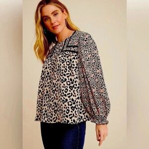 Maurices Leopard Print Blouse - Black and Cream